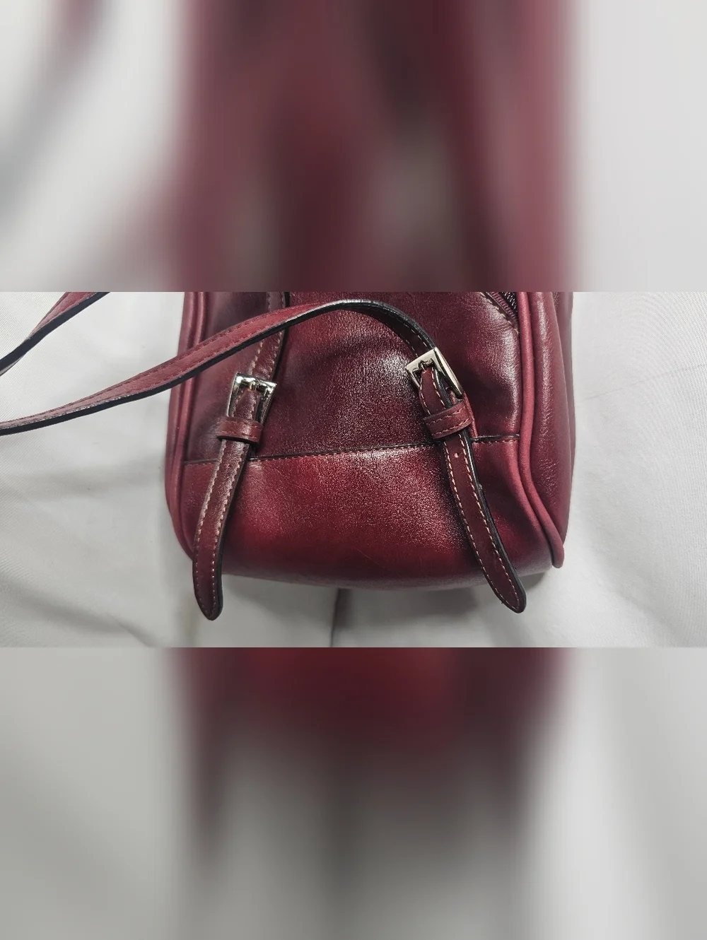 Rina Rich Burgundy Leather Teardrop Sling Backpack Convertible Zipper Strap Bag